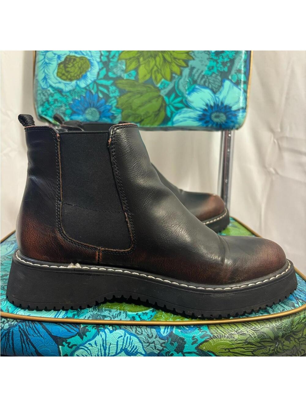 Madden‎ Girl Kween Chunky Chelsea Ankle Boots Brown+Black Women’s Size 6.5 - Picture 10 of 14
